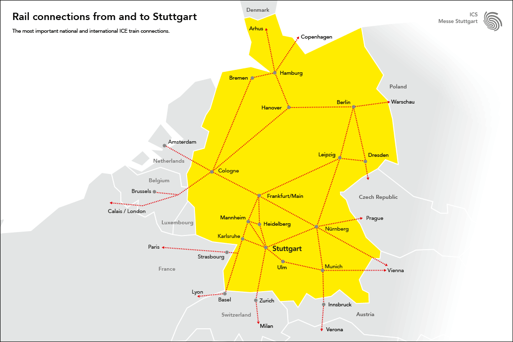Rail connections from and to Stuttgart